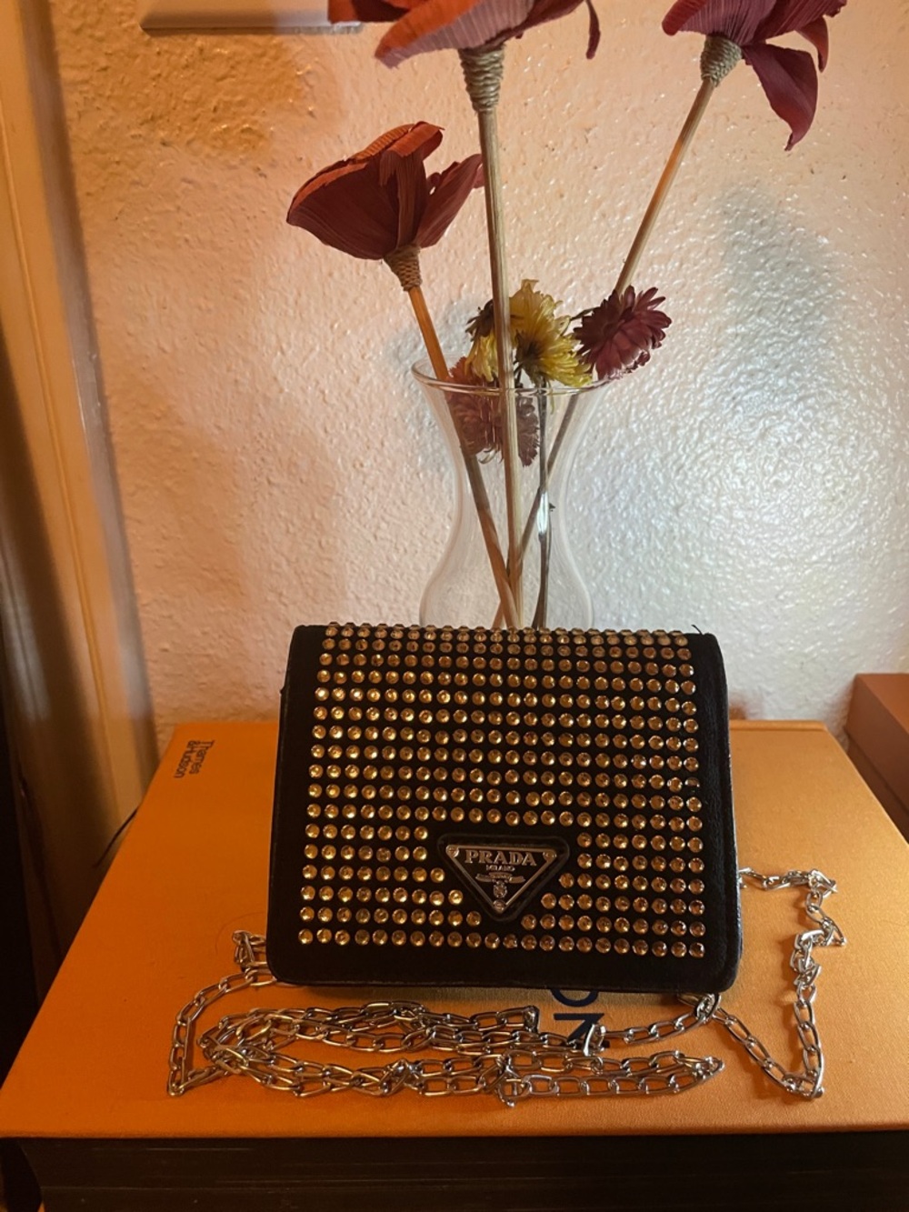 Fashion Black Studded Crossbody Wallet with Silver Chain. Closet clearout.